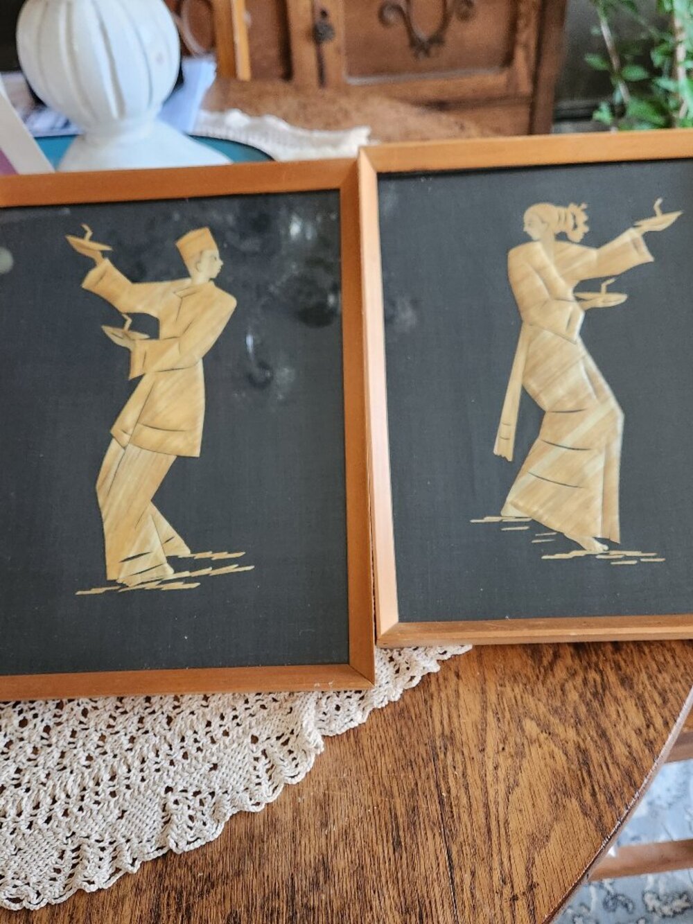 Vintage Japanese  Framed Rice Straw Art
